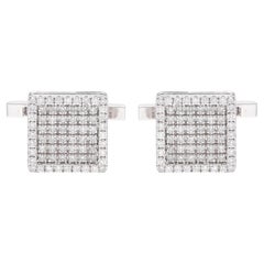 18 Karat White Gold 1.60 Carat Pave Set Diamond Square Cufflink Men's Jewelry