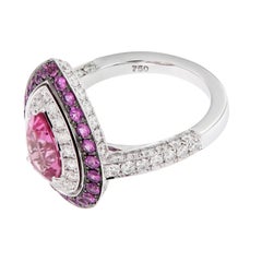 18 Karat White Gold 1.64 Carat Pink Tourmaline Pink Sapphire and Diamond Ring