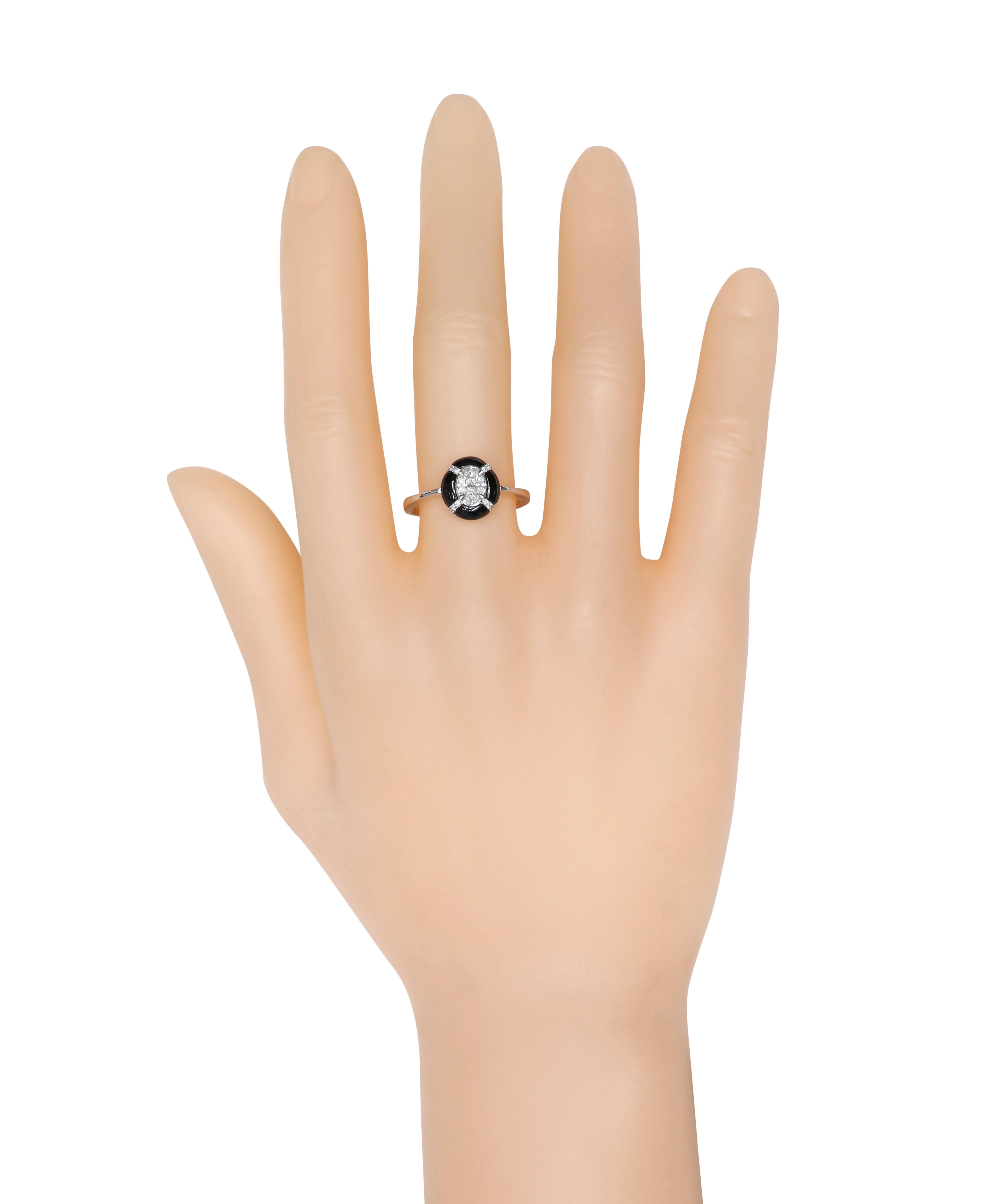 18 Karat White Gold 1.70 Carat Diamond and Black Onyx Engagement Ring

Radiance originates from the marquise and princess cut diamond center of this exclusive ring, capturing attention at every glance. This aesthetic ring is a promise of love,