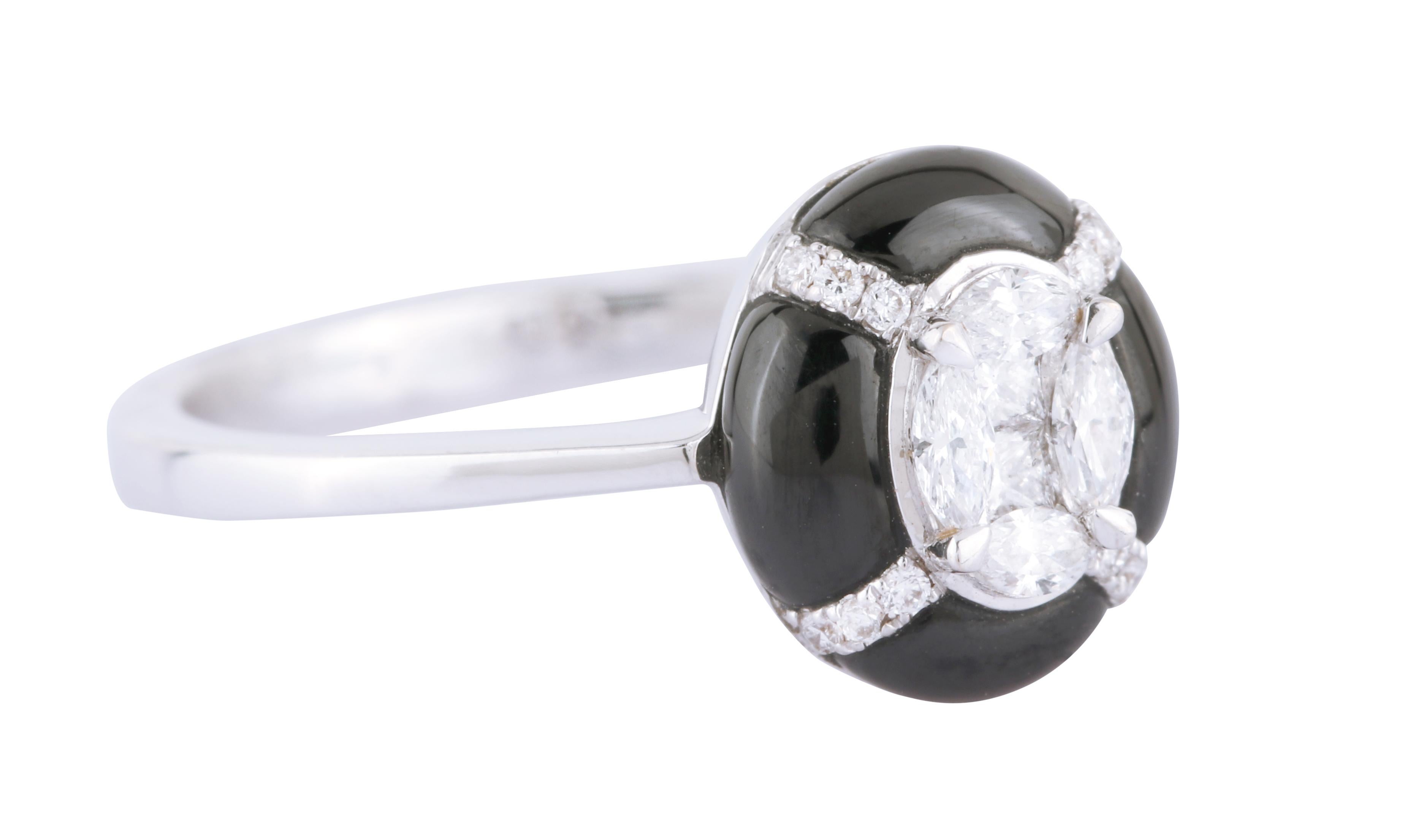 Contemporain Bague de fiançailles en or blanc 18 carats 1,70 carat diamant et onyx noir en vente