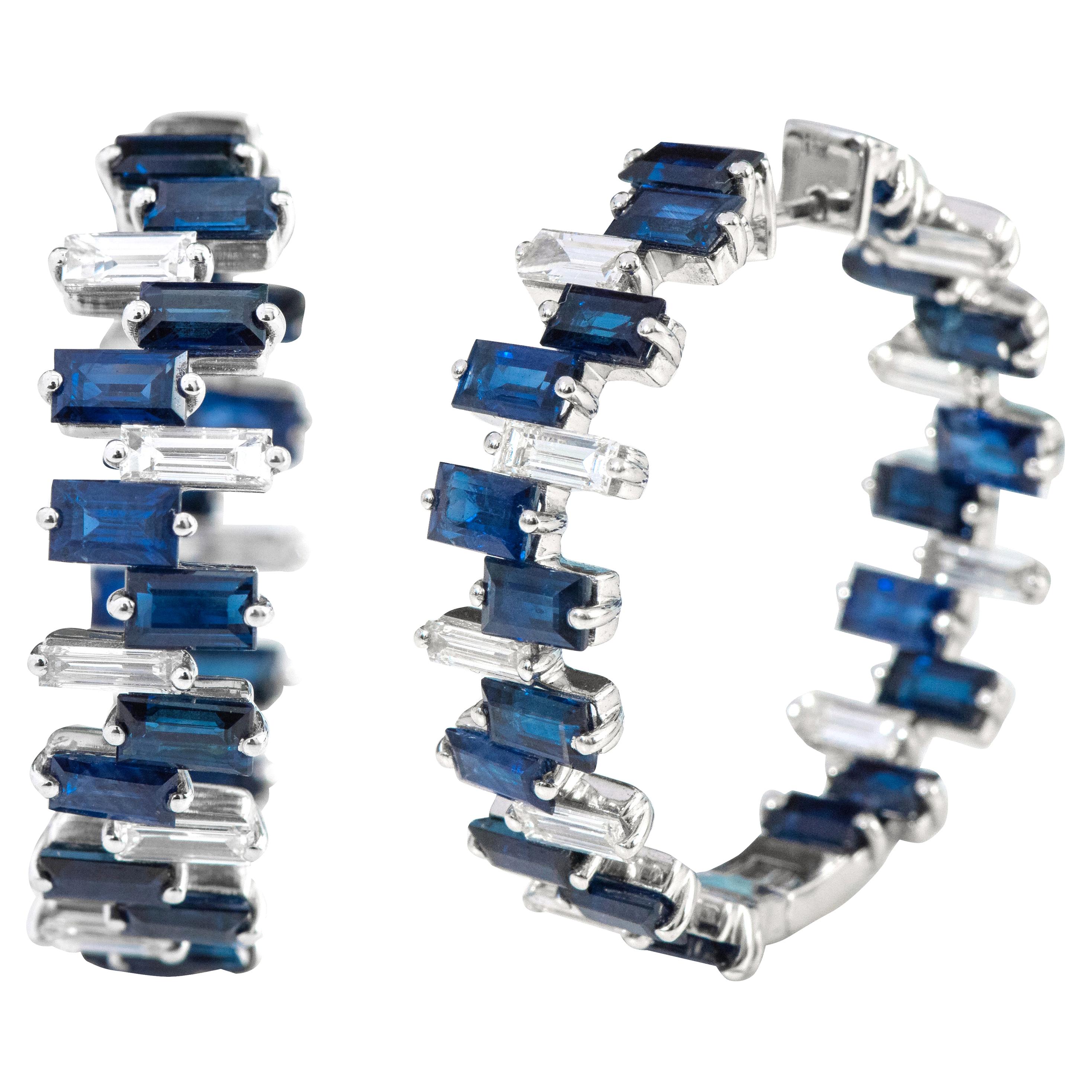 18 Karat Weißgold 17,14 Karat Saphir und Diamant Creolen