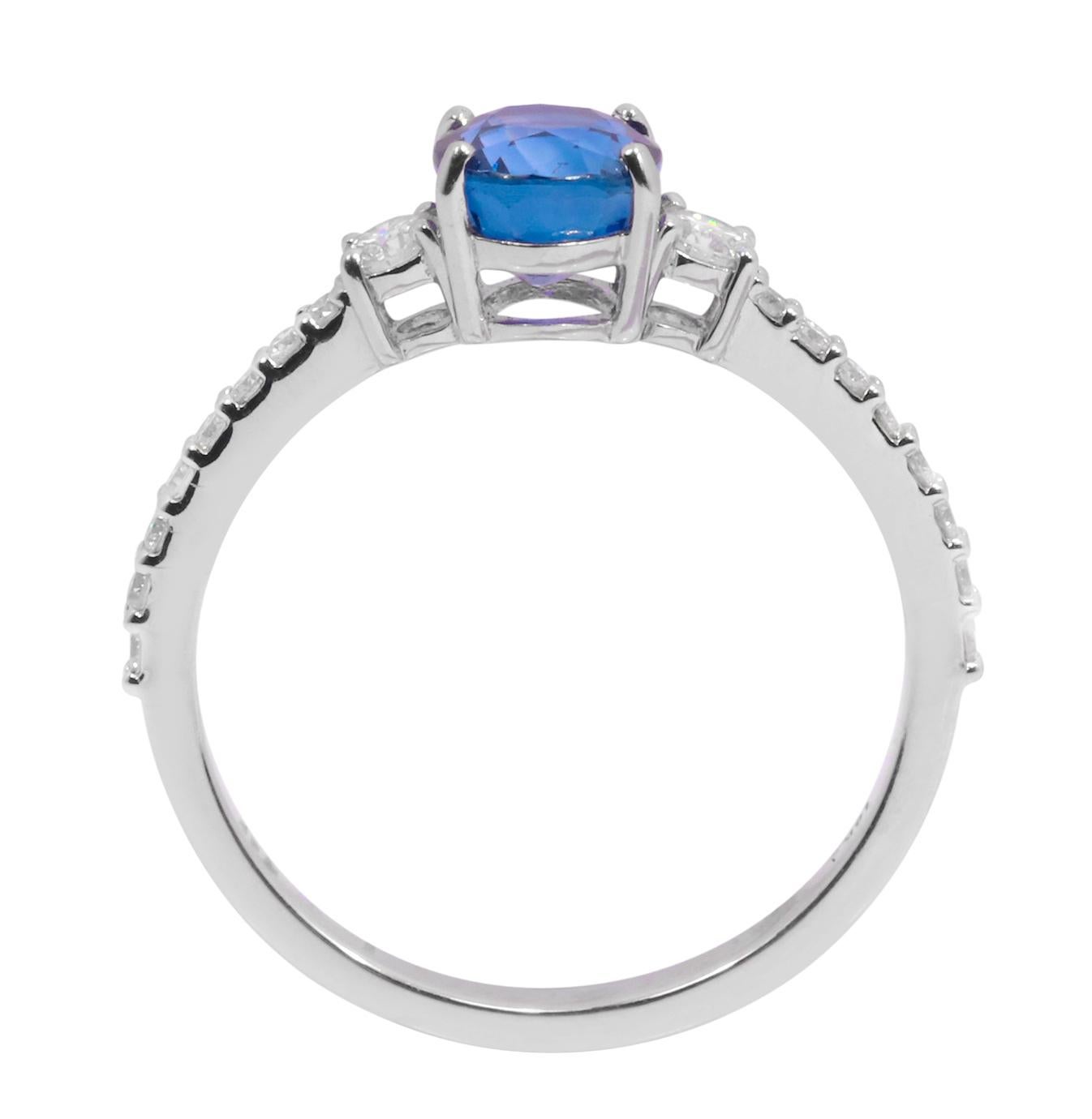 Women's 18 Karat White Gold 1.74 Carat Sapphire and Diamond Solitaire Ring  For Sale