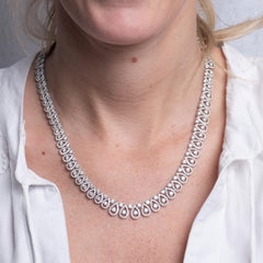 18 Karat White Gold 17.64 Carat Total Weight Pear Shaped Diamond Halo Necklace