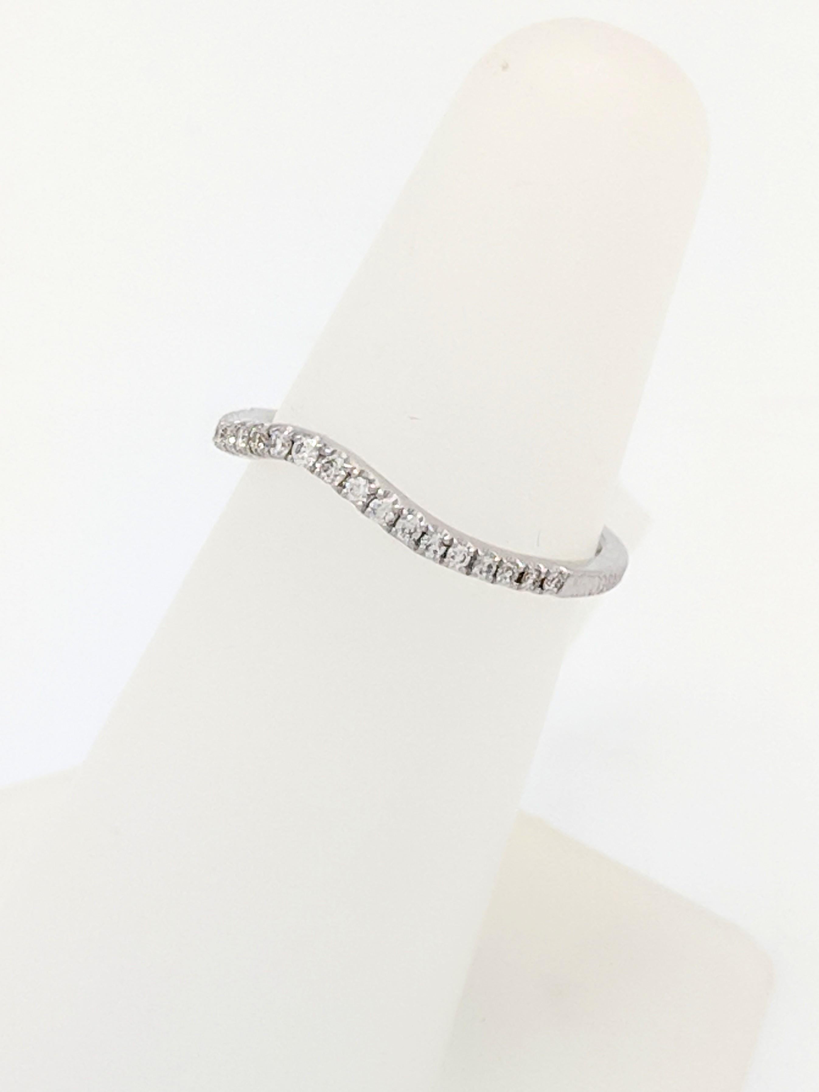 Contemporary 18 Karat White Gold .18 Carat Pave Diamond Curved Wedding Band Ring