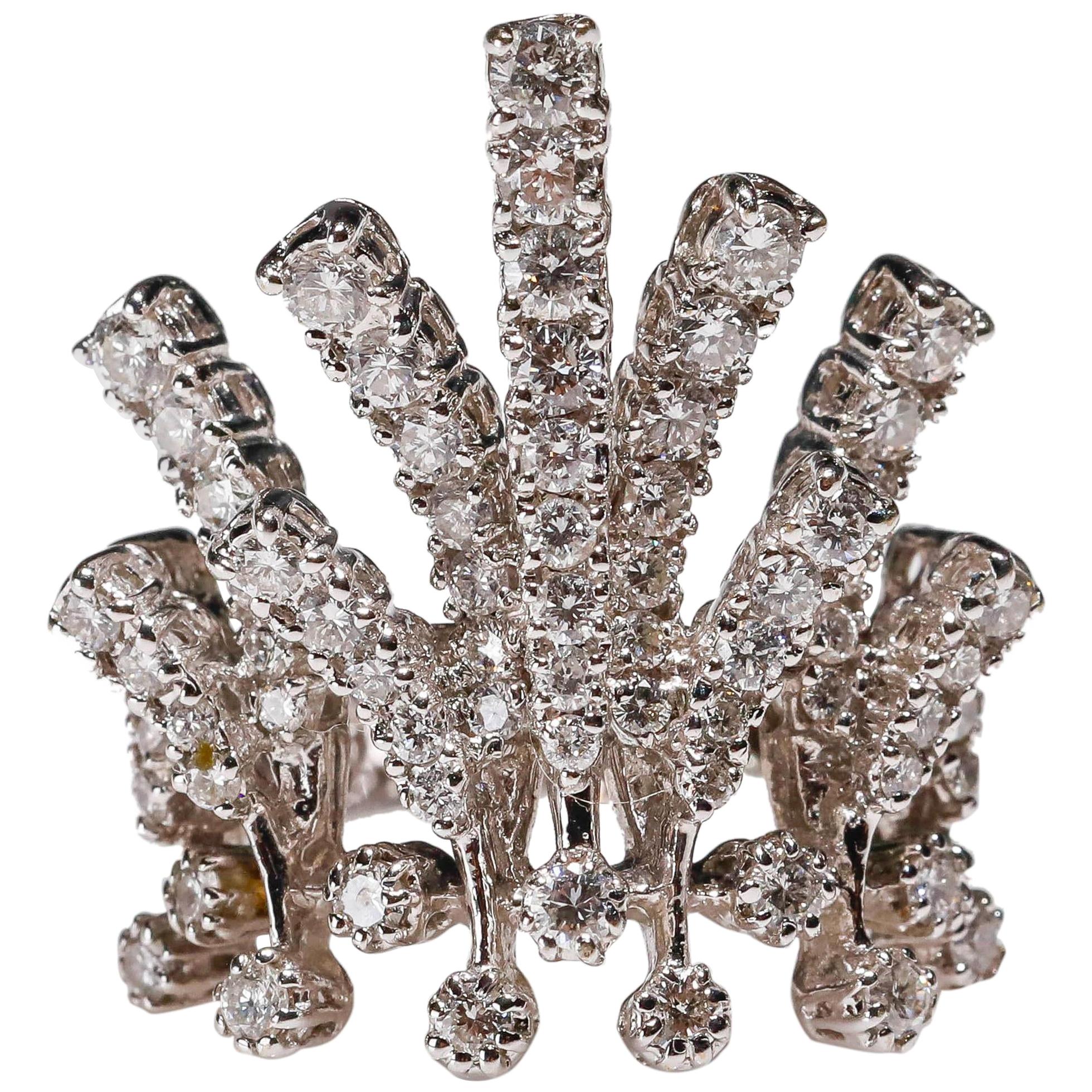 18 Karat White Gold 1.8 Carat Round Cut Diamond Ring Crown Design Fine Jewelry