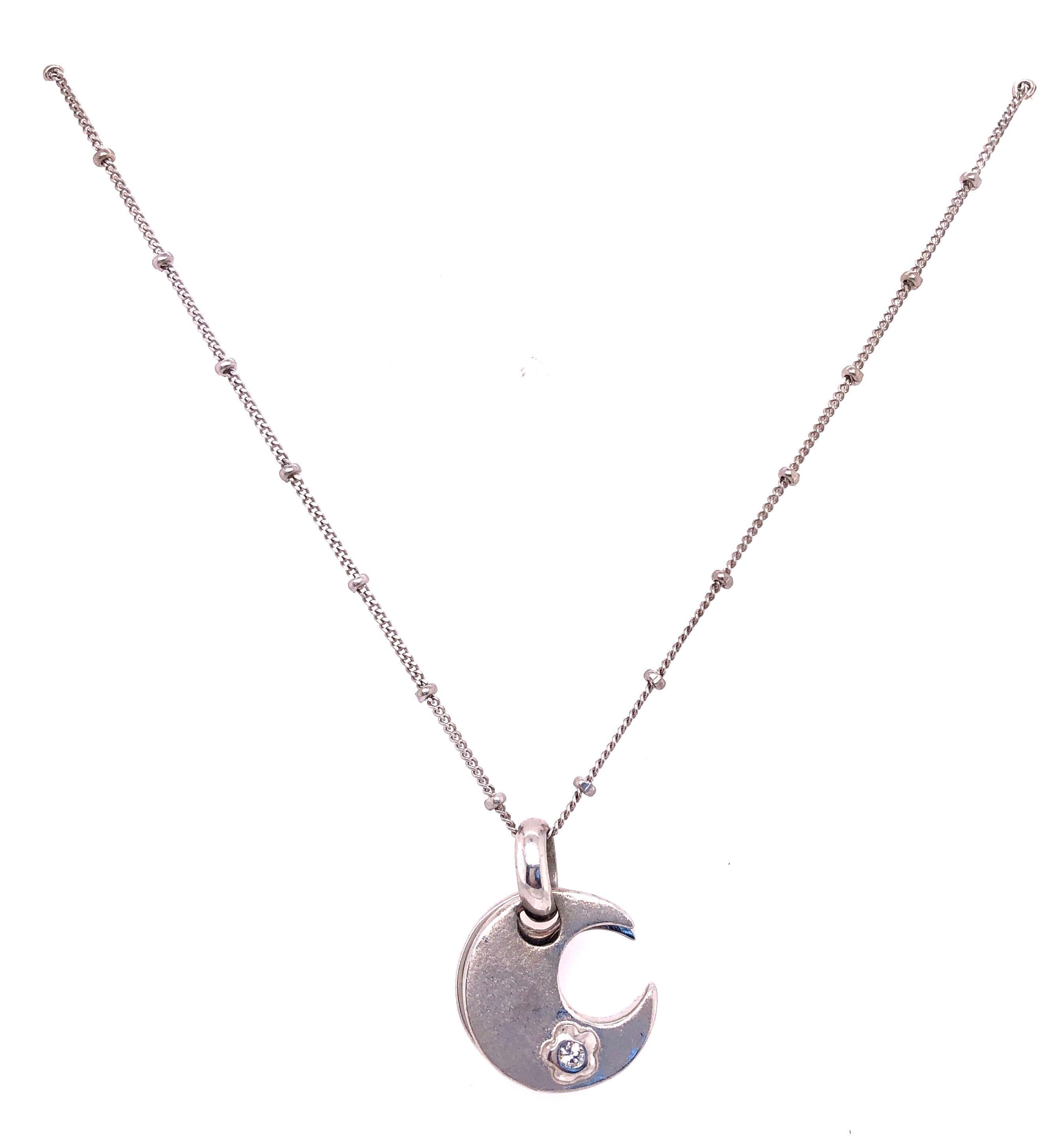 18 Karat White Gold 18 inch Necklace with One 0.10Ct Round Diamond.
8.80 grams total weight.
