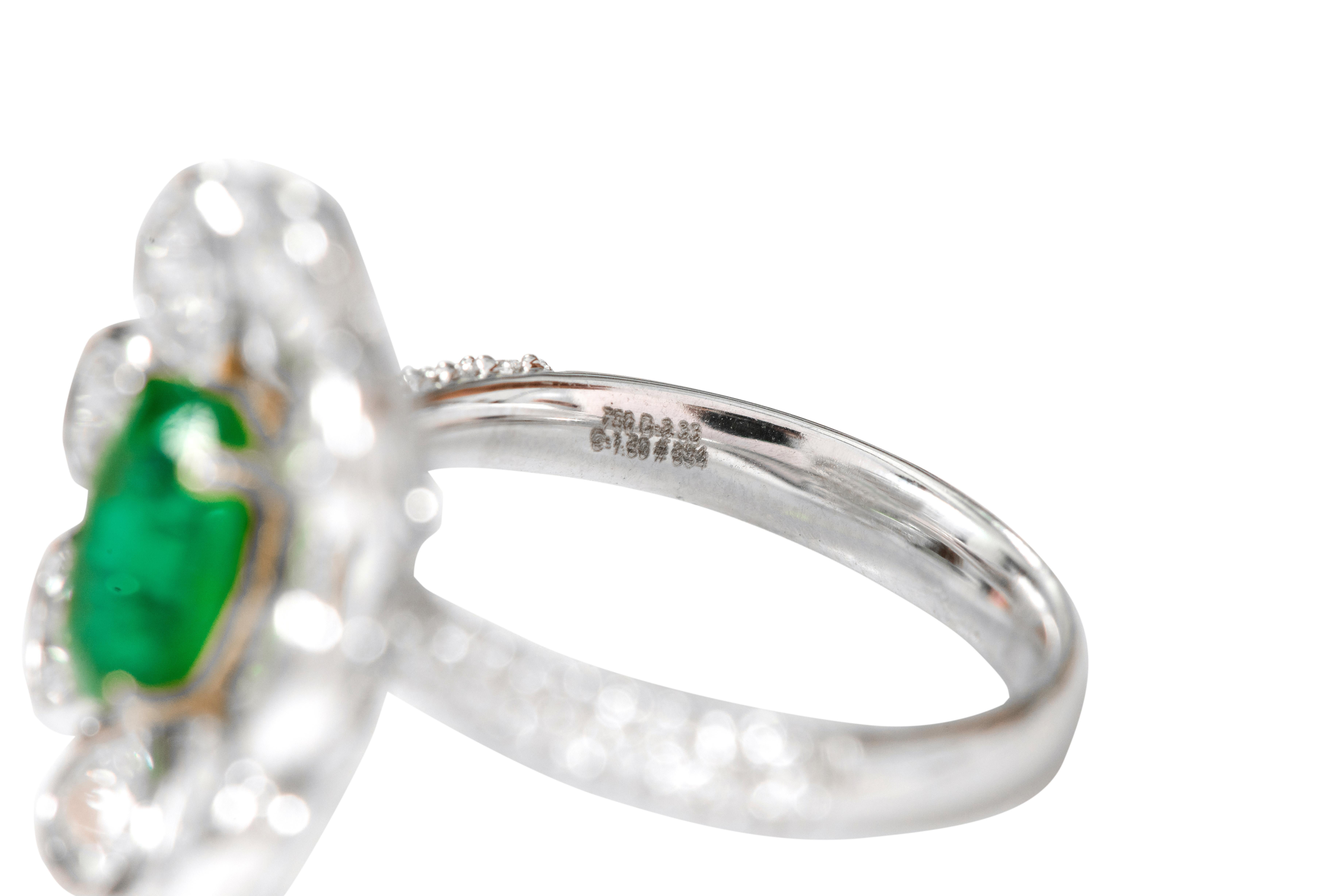 Women's 18 Karat White Gold 1.80 Carat Natural Emerald and Diamond Masterpiece Ring For Sale