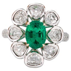 18 Karat White Gold 1.80 Carat Natural Emerald and Diamond Masterpiece Ring