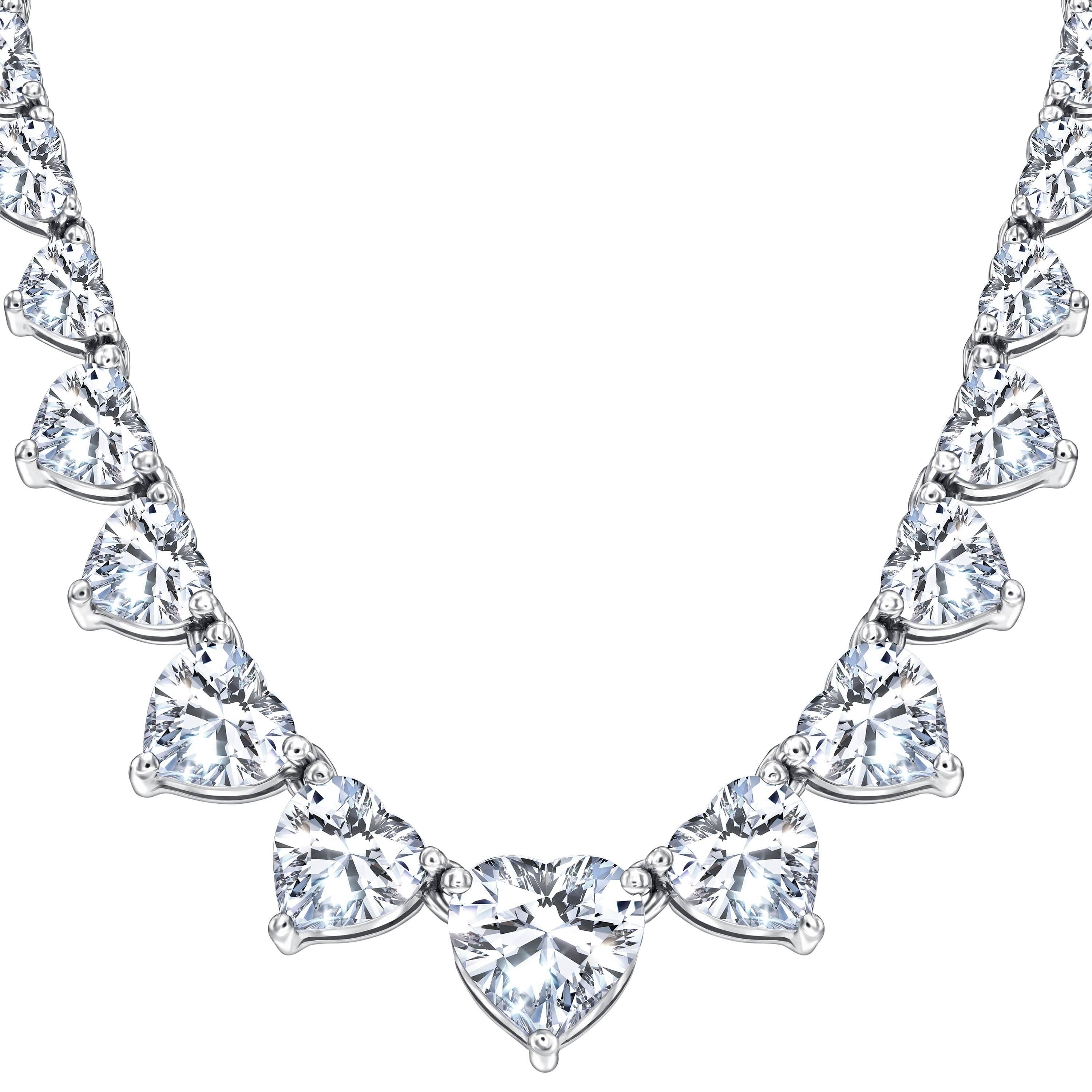 Heart shaped bespoke diamond necklace is perfect for all occasions. 17 inches long, the total diamond weight is 18.17 carat. white colour diamond colour H and eye clean clarity SI, you'll be sure to dazzle in this graduating diamond necklace.