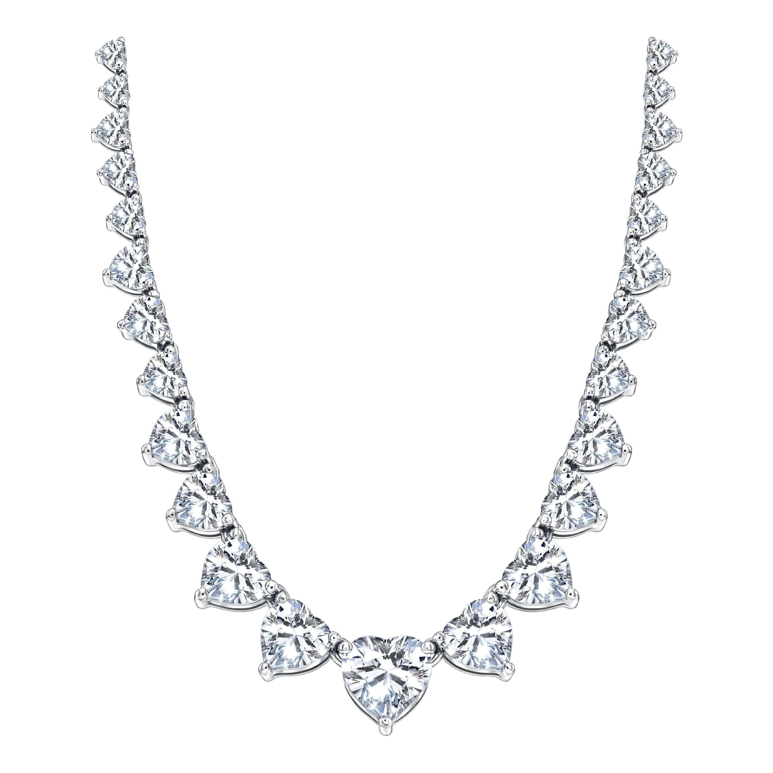 18 Karat White Gold 18 Carat Heart Diamonds Bespoke Graduated Tennis Necklace
