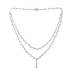 18 Karat White Gold 18.26Ct SI/H Diamond Double Strand Necklace Wedding Jewelry