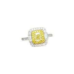 18 Karat White Gold 1.85 Carat Yellow Cushion Diamond Anniversary Ring