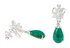 18 Karat White Gold 18.66 Carats Natural Emerald and Diamond Drop Earrings