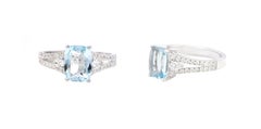 18 Karat White Gold 1.87 Carat Cushion-Cut Aquamarine and Diamond Eternity Ring