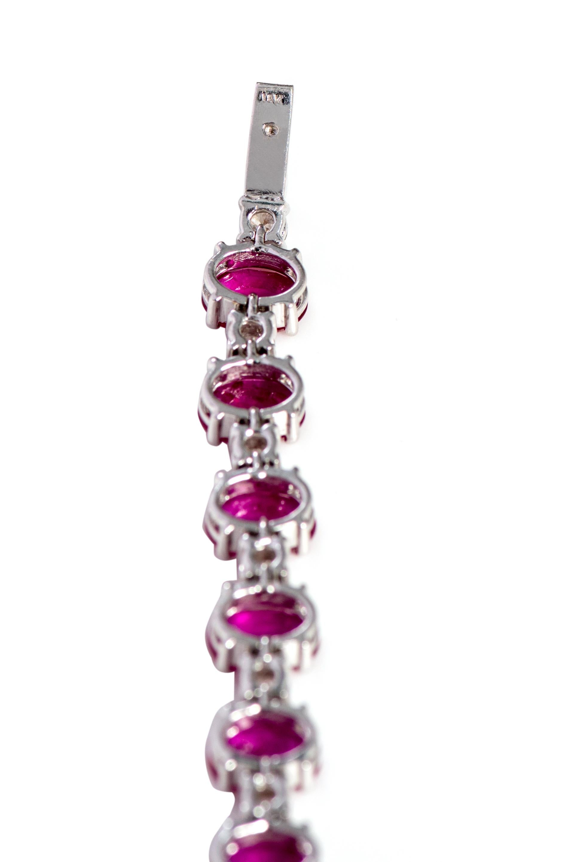 Oval Cut 18 Karat White Gold 18.75 Carat Solitaire Ruby and Diamond Tennis Bracelet For Sale