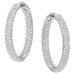 18 Karat White Gold 1.89 Cttw Diamond Inside Outside Hoop Earrings Made in Italy