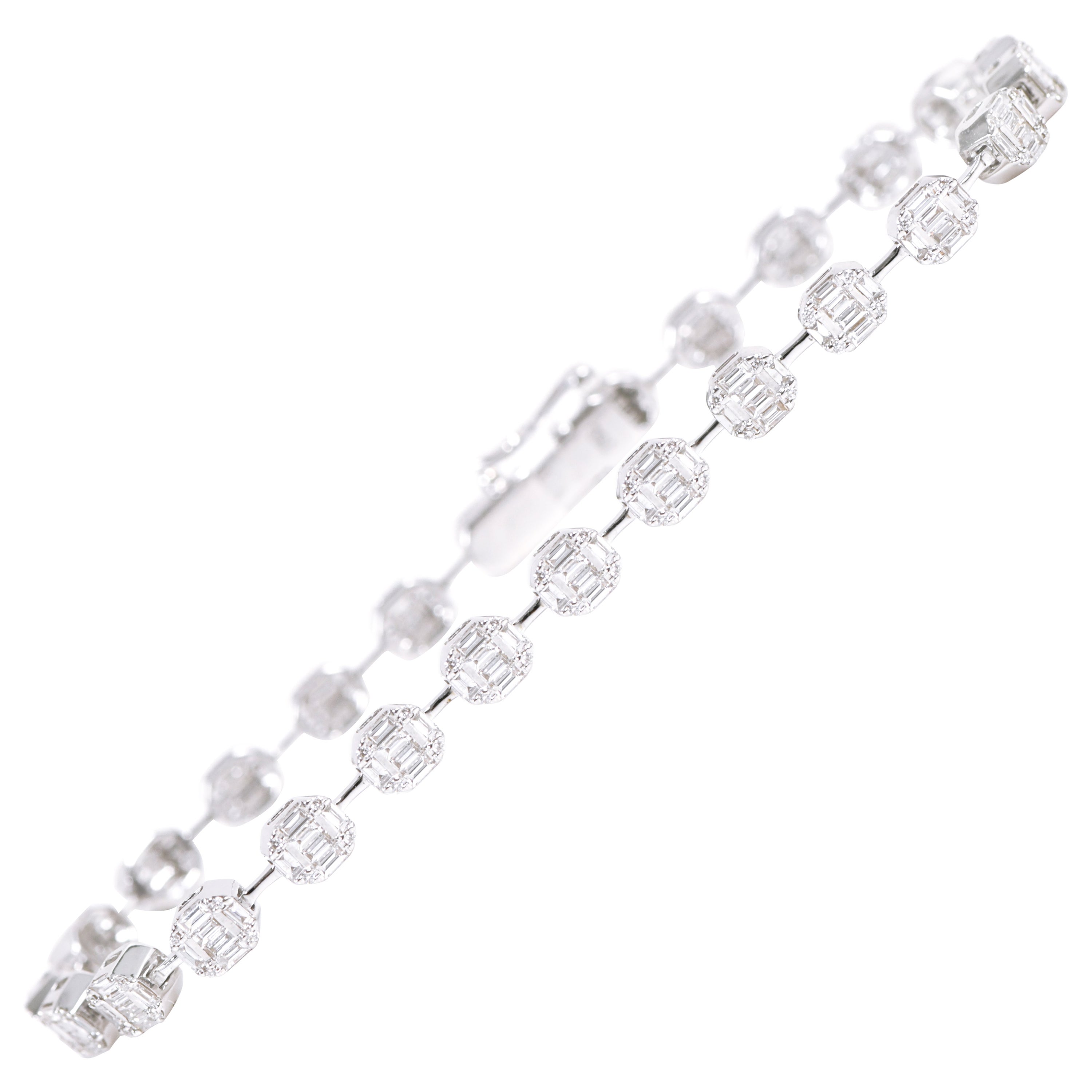 Bracciale Tennis con diamanti "Invisible-Set" in oro bianco 18 carati da 1,92 carati in vendita