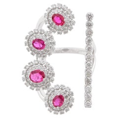 18 Karat White Gold 1.92 Carat Ruby Gemstone Cuff Ring Diamond Fine Jewelry