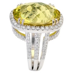 18 Karat White Gold 19.20 Carat Oval-Cut Lemon Topaz and Diamond Cocktail Ring