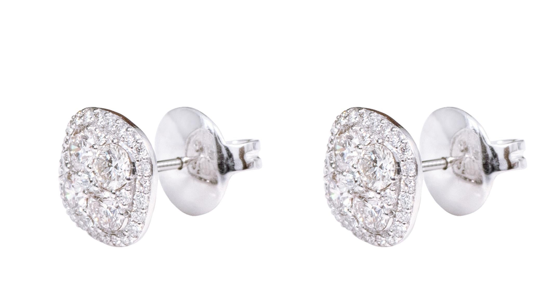 18 Karat White Gold 1.98 Carat Brilliant-Cut Diamond Stud Earrings For Sale 2
