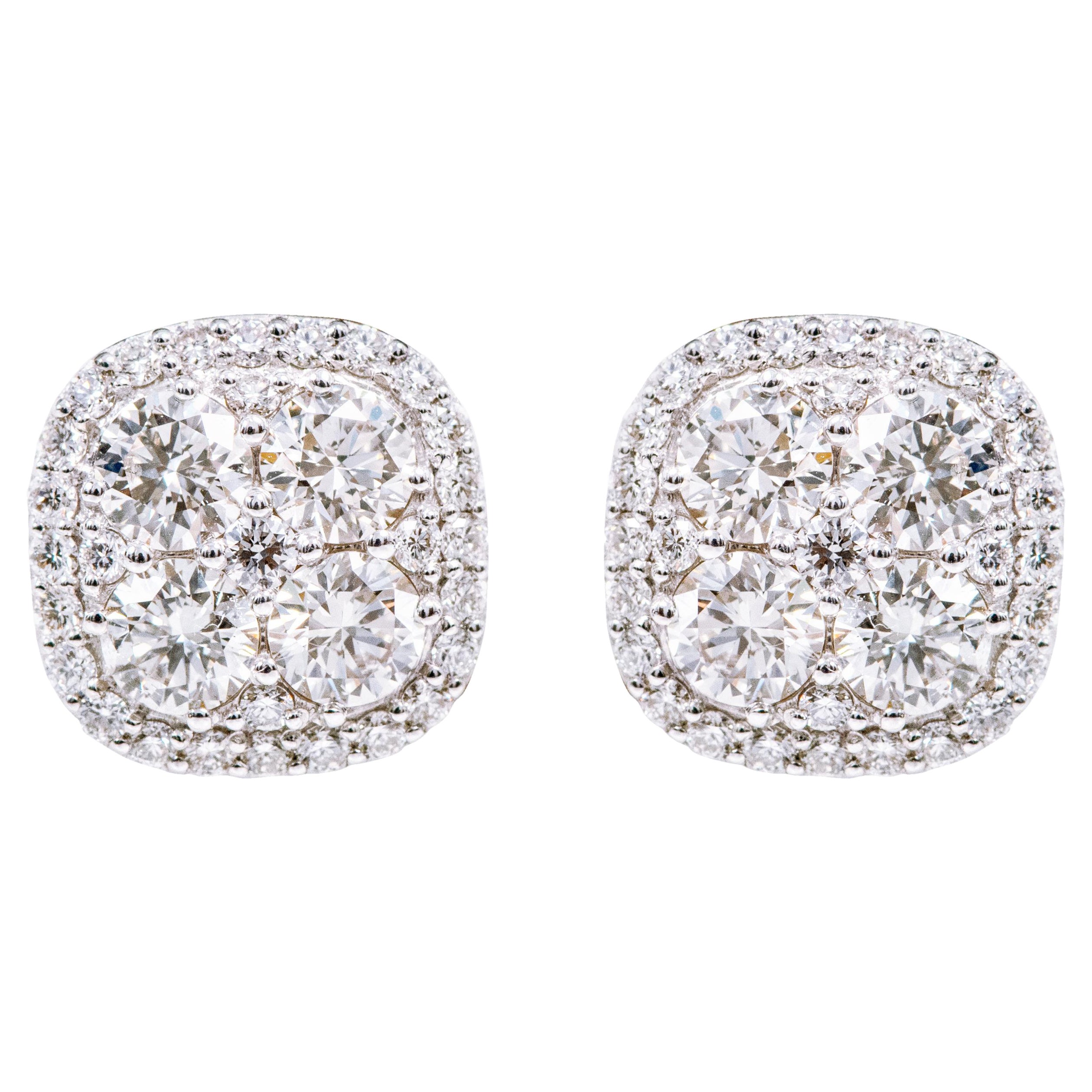 18 Karat Weißgold 1,98 Karat Diamant-Ohrstecker im Brillantschliff