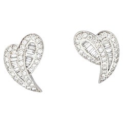 18 Karat White Gold 2 Carat Heart Shaped Diamond Omega Back Earrings
