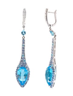 18 Karat White Gold 20.19 Carat Blue Topaz, Diamond, and Tanzanite Drop Earrings
