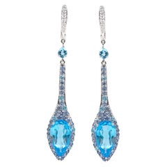 Orecchini pendenti in oro bianco 18 carati da 20,19 carati con topazio blu, diamanti e tanzanite
