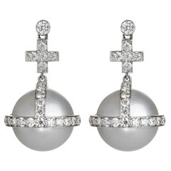 Sybarite Sceptre Earrings in White Gold with White Diamonds & South Sea Pearls