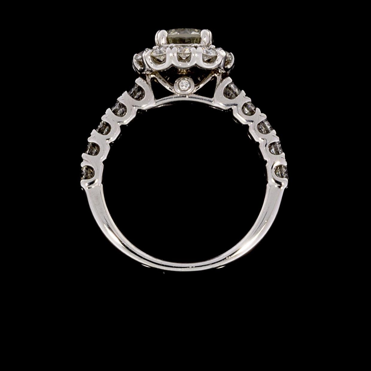 18 Karat White Gold 2.05 Carat Round Diamond Cushion Halo Engagement Ring In New Condition In Columbia, MO