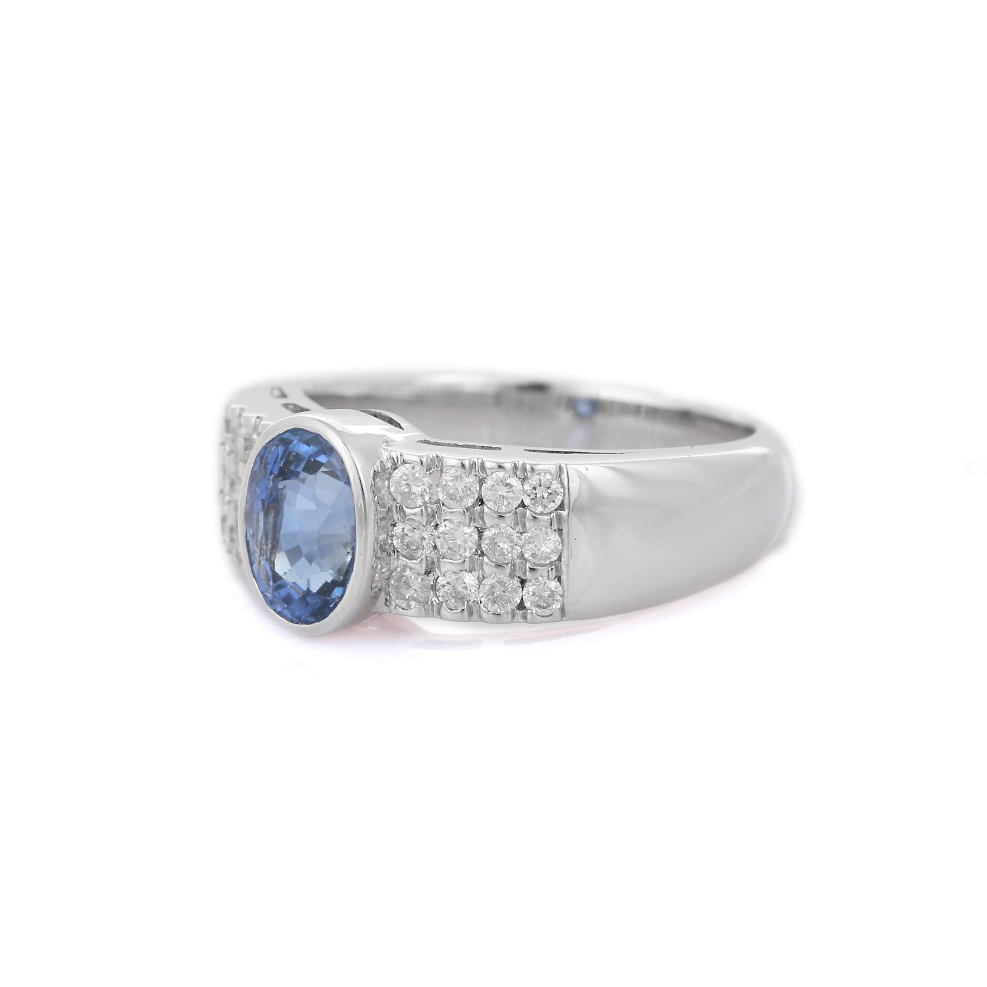For Sale:  18k White Gold Oval Blue Sapphire and Diamond Engagement Ring for Men 4
