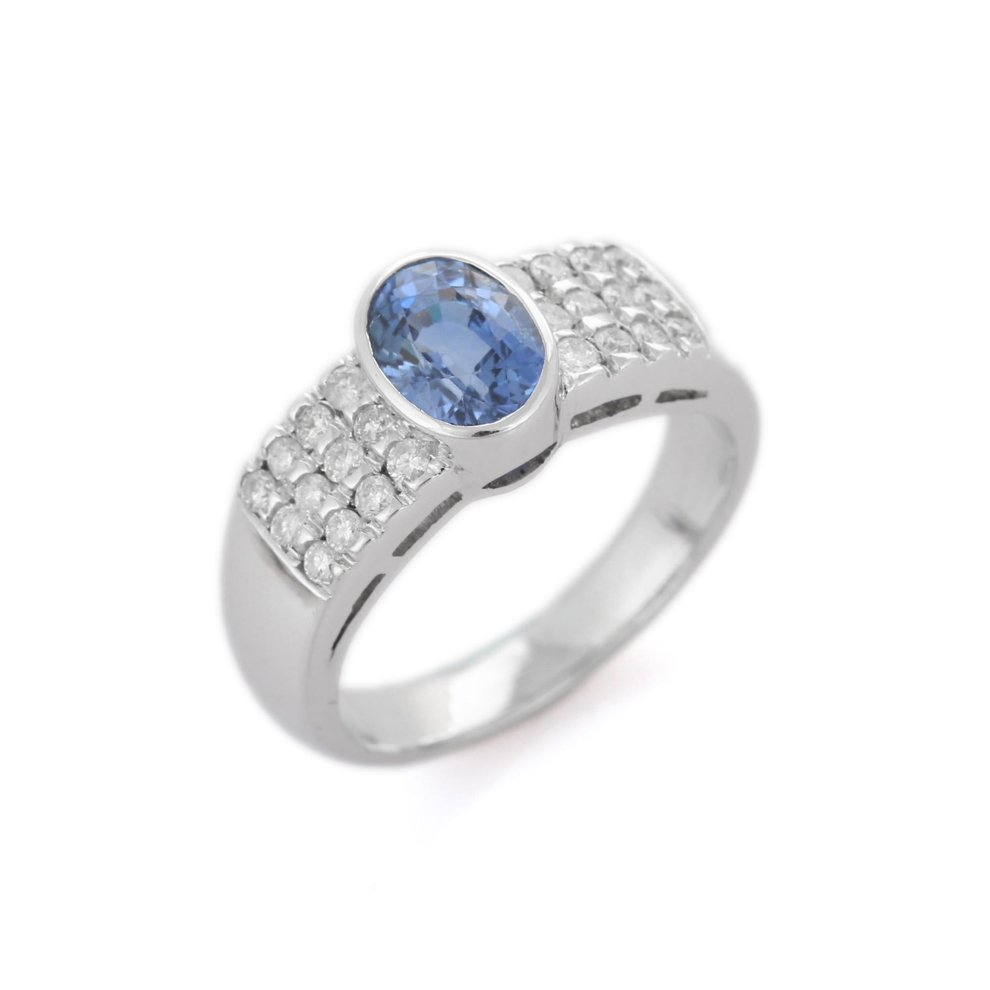 For Sale:  18k White Gold Oval Blue Sapphire and Diamond Engagement Ring for Men 5