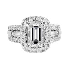 18 Karat White Gold 2.06 Carat Emerald Cut Diamond Engagement Ring