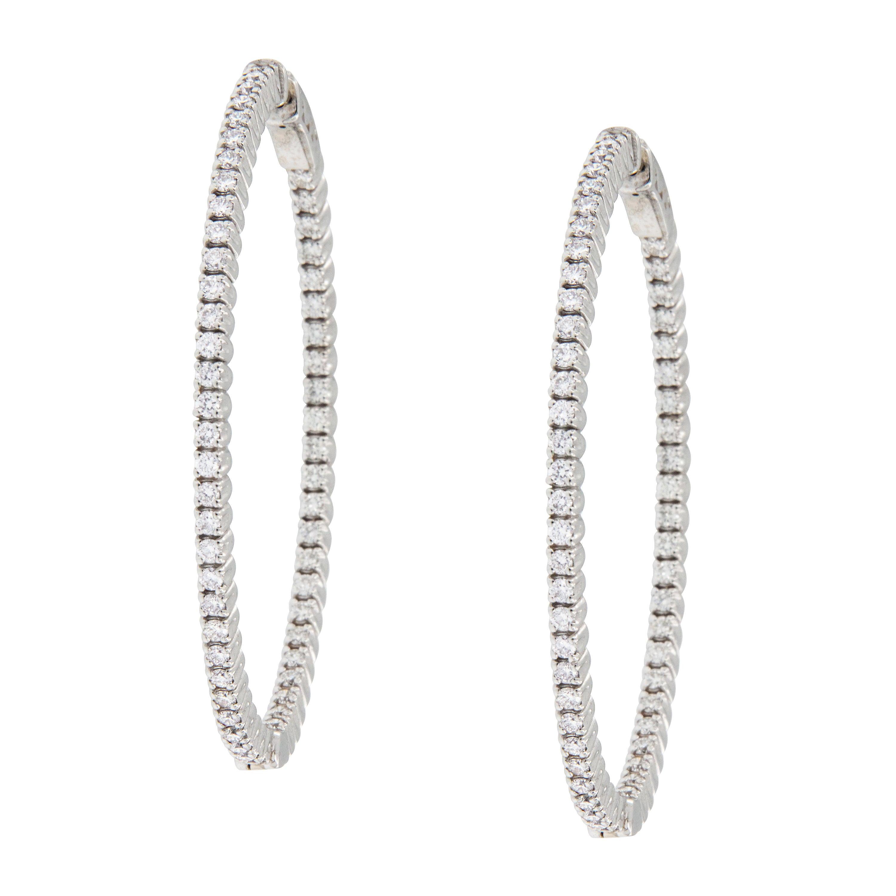 18 Karat White Gold 2.07 Cttw. VS Diamond Grande' Inside Outside Hoop Earrings For Sale