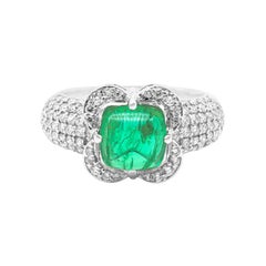 Anillo de oro de 18 quilates con esmeralda natural de 2,08 quilates y racimo de diamantes