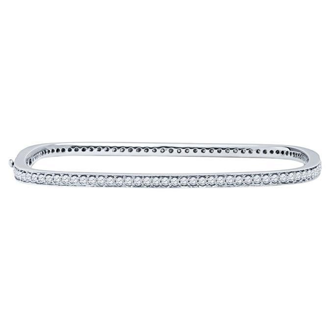 Bracelet jonc carré en or blanc 18 carats avec diamants ronds d'un poids total de 2,10 carats  en vente
