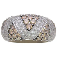 18 Karat White Gold 2.10 Carat White and Brown Diamond Dome Ring