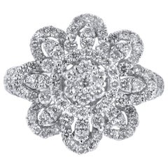 18 Karat White Gold 2.14 Carat Diamond Flower Petal Ring