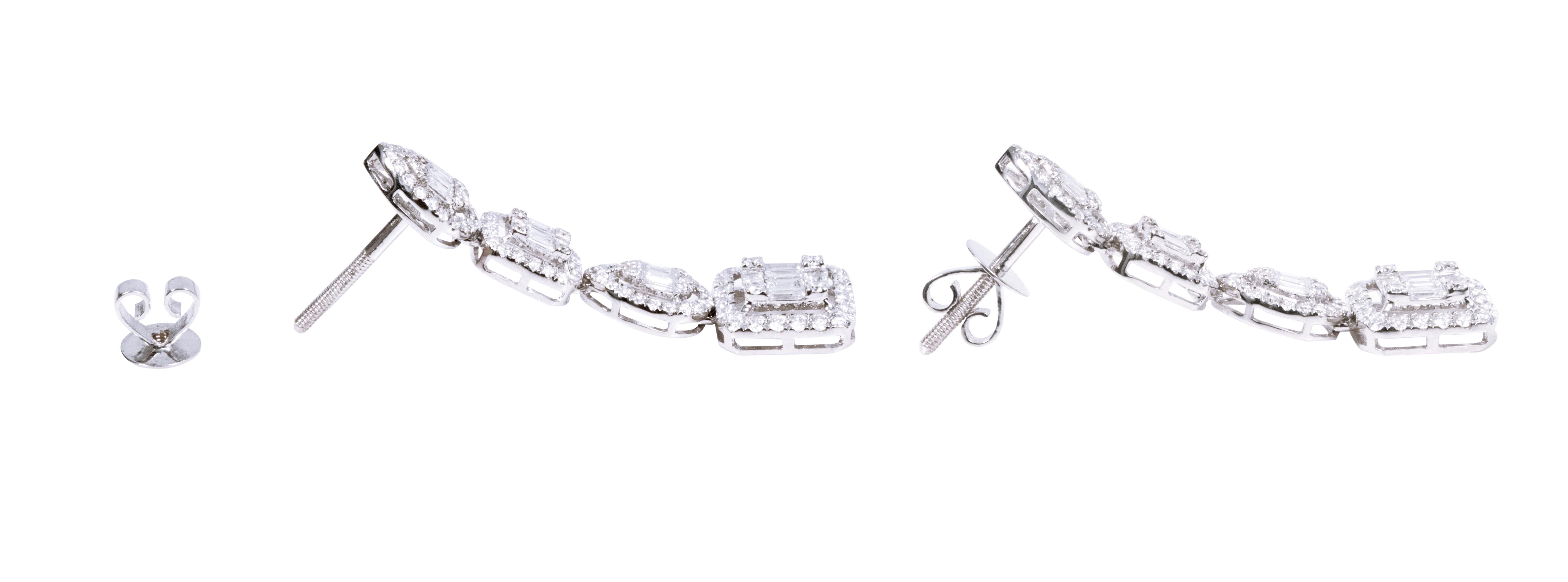 18 Karat White Gold 2.19 Carat Diamond Multi-Shape Diamond Drop Earrings For Sale 2