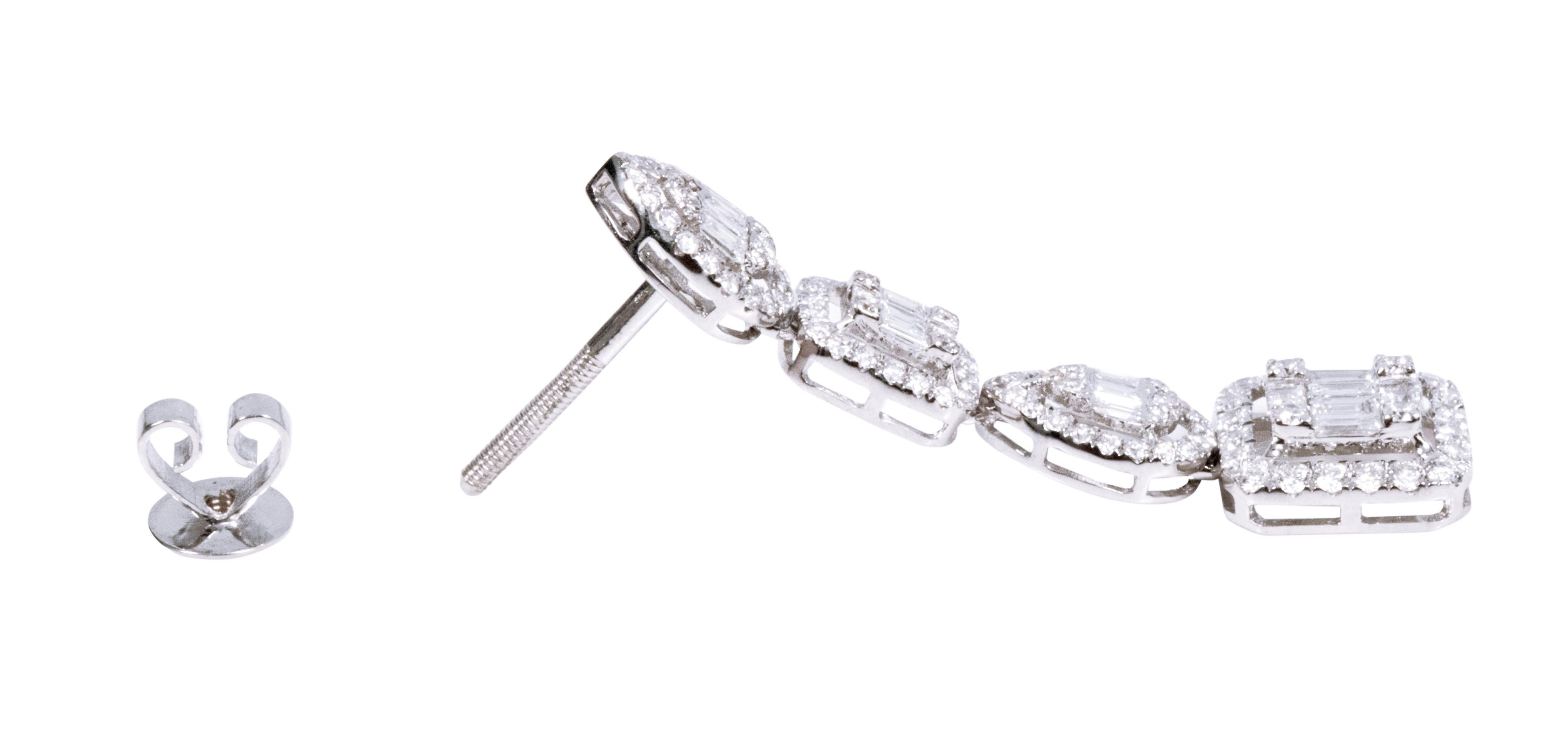 18 Karat White Gold 2.19 Carat Diamond Multi-Shape Diamond Drop Earrings For Sale 3