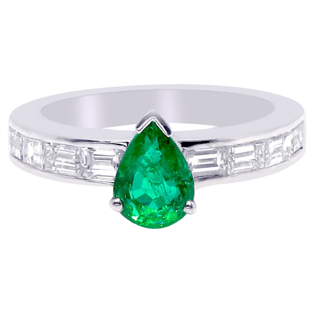 18 Karat Weißgold 2,19 Karat natürlicher Smaragd und Diamant Solitär Band Ring