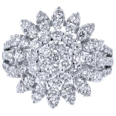 18 Karat White Gold 2.25 Carat Diamond Flower Petal Ring