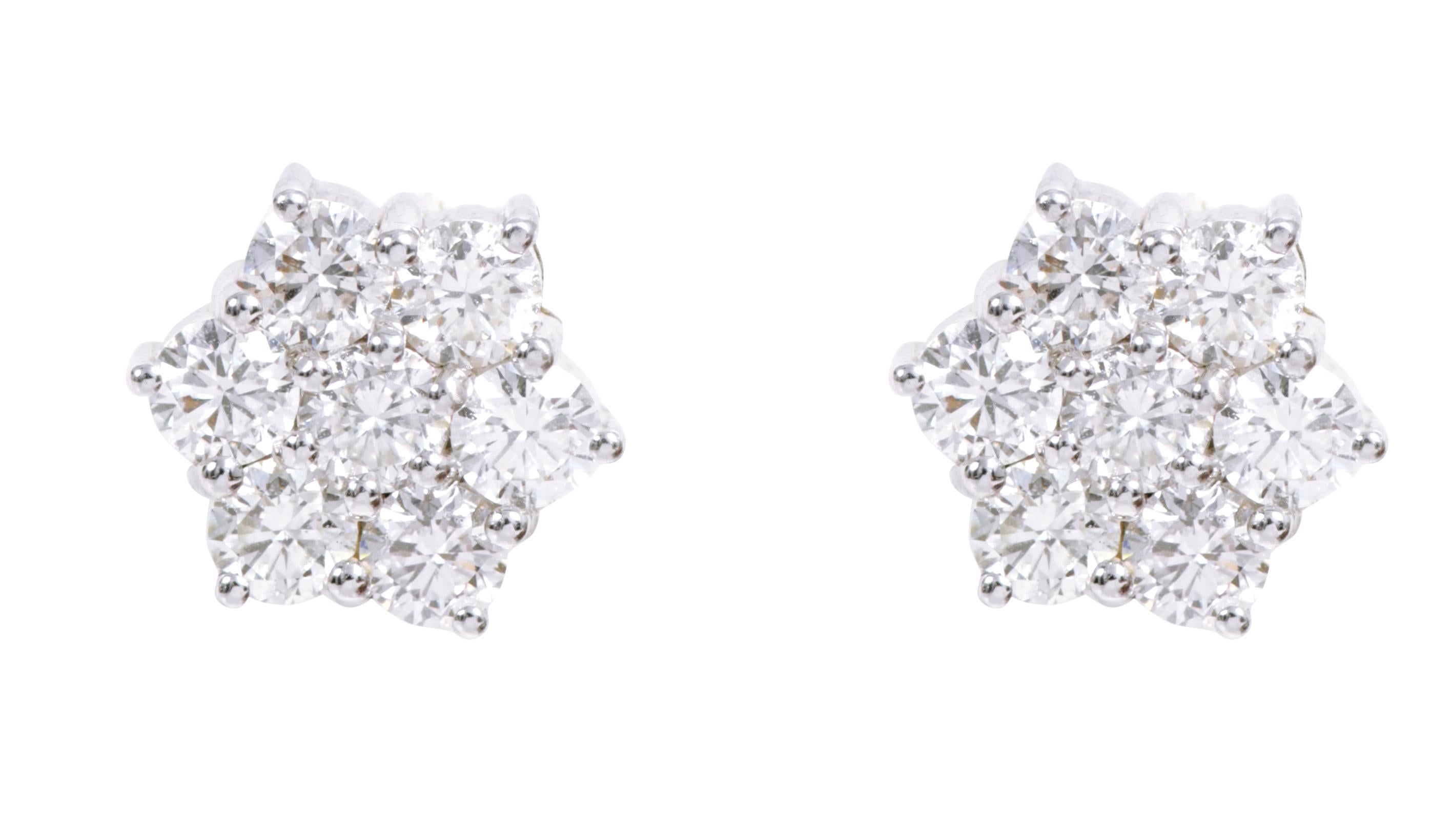 Women's 18 Karat White Gold 2.25 Carat Diamond Stud Earrings For Sale