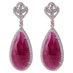 18 Karat White Gold 22.78 Carat Ruby and Diamond Drop Earrings