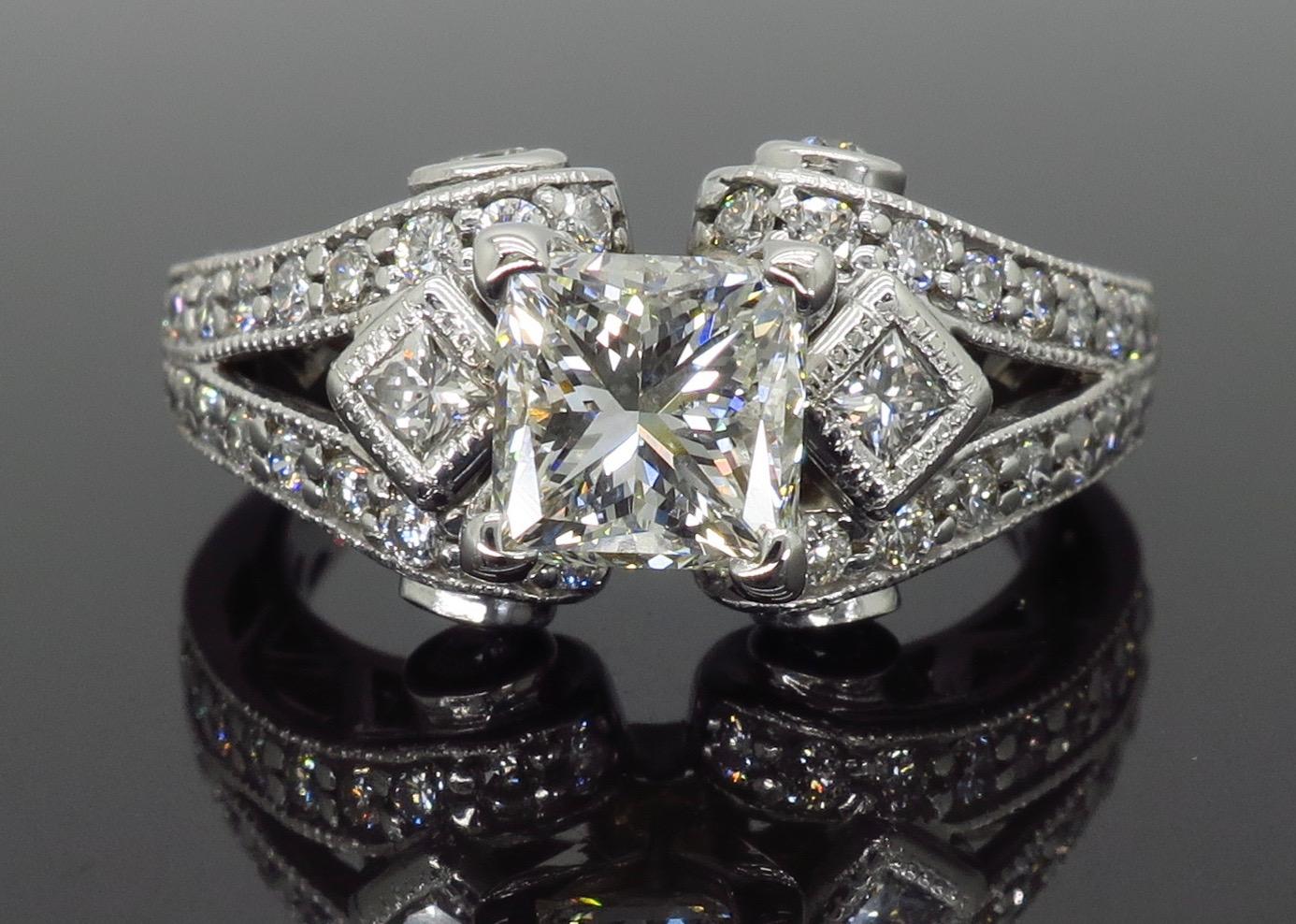 18 Karat White Gold 2.32 Carat Princess Cut Diamond Engagement Ring In Excellent Condition In Webster, NY