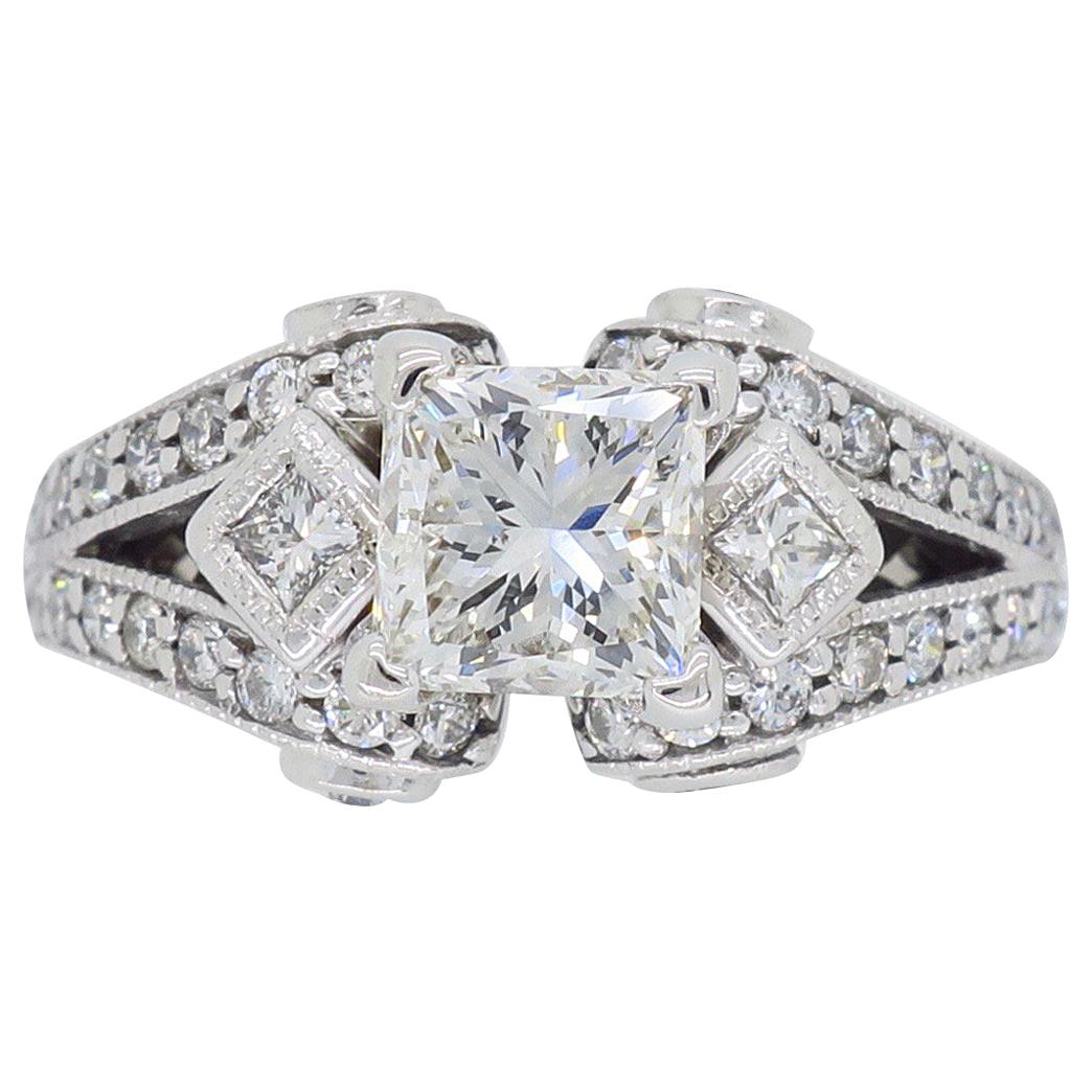 18 Karat White Gold 2.32 Carat Princess Cut Diamond Engagement Ring