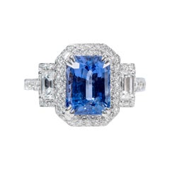 18 Karat White Gold 2.36 Carat Sapphire and Diamond Three-Stone Cluster Ring