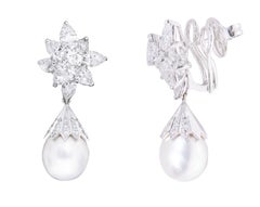 18 Karat White Gold 23.84 Carat Diamond and Pearl Modulation Drop Earrings
