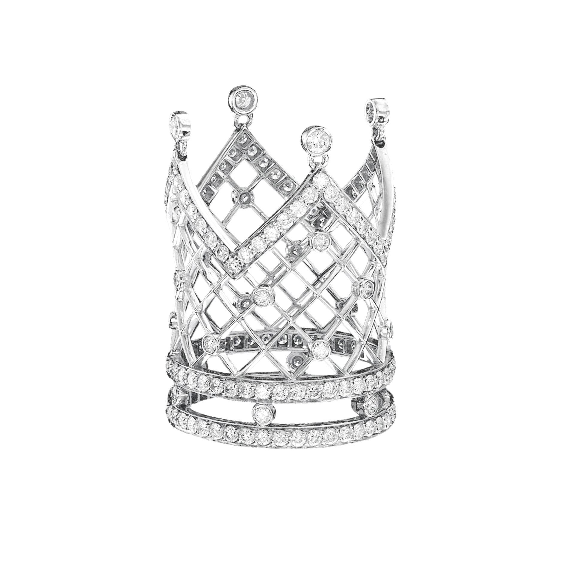Bague grappe de couronne en sybarite en or blanc avec diamants blancs en vente