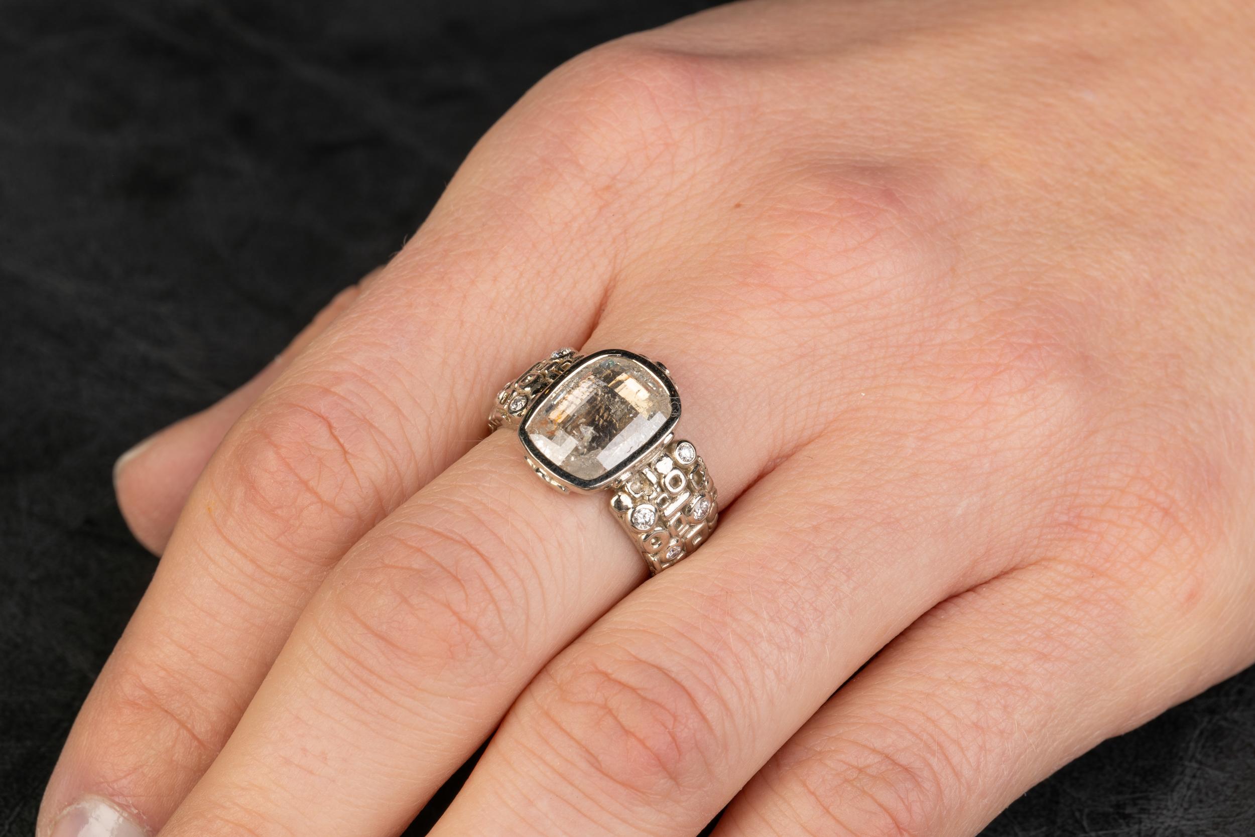 Women's 18 Karat White Gold 2.41 Carat Rose Cut Diamond Ring with White Diamonds For Sale